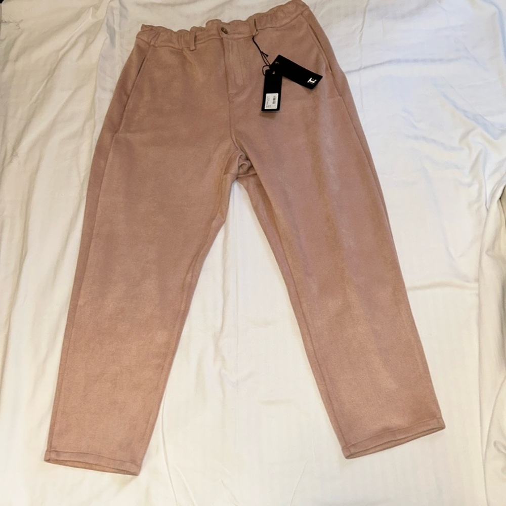 Tricot Chic Italian Pants Dusty Pink Suede-Like Size US 14 NWT